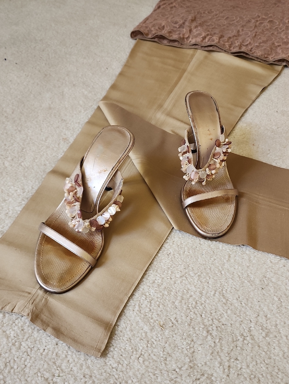 Enzo Angiolini Women’s Metallic Taupe Beaded Slide Heels